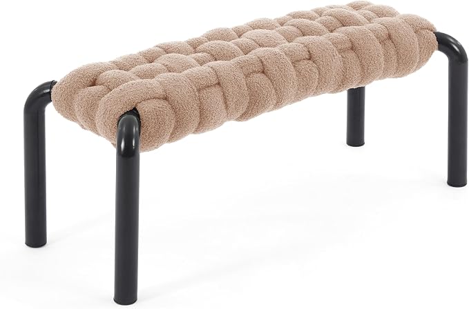 Merax 41" Teddy Fabric End of Bed Bench, Upholstered Window Seat - Image 5