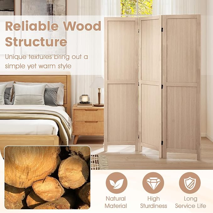 GIANTEX 3 Panel Folding Wooden Room Divider 67" Tall, No Assembly | - Image 4
