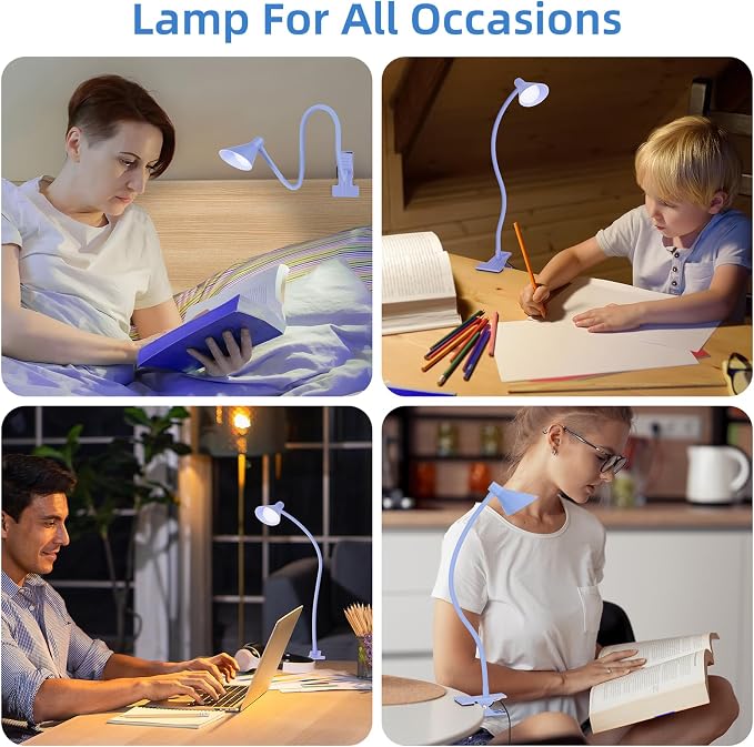 LiFMIRA Desk Lamp Clip on Lamp for Bed, LED Reading Light for Bed Purple | 3 - Image 5