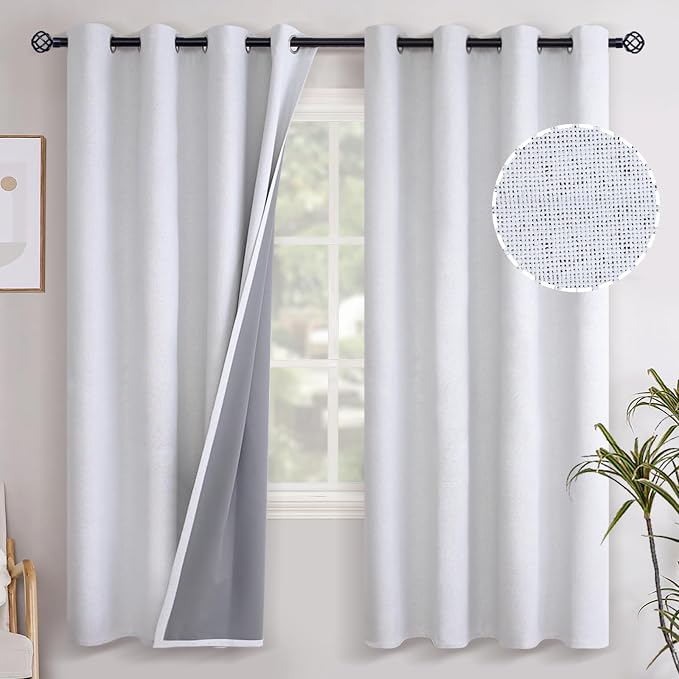 YoungsTex White Linen Blackout Curtains 72 Inches Long by YoungsTex