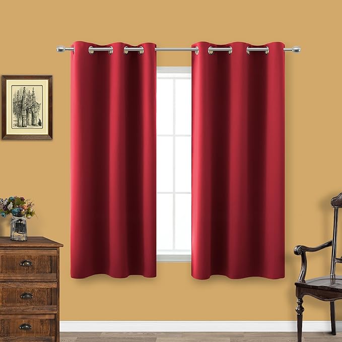 KOUFALL Red Kitchen Curtains, Short Blackout Window Curtains by KOUFALL