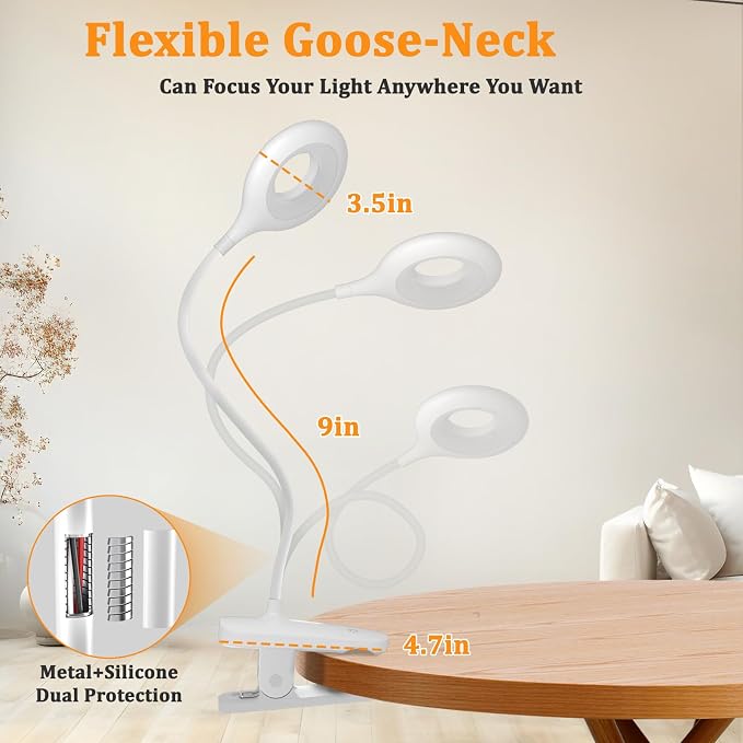Rechargeable Clamp Light, LED Bed Reading Lamp - Image 3
