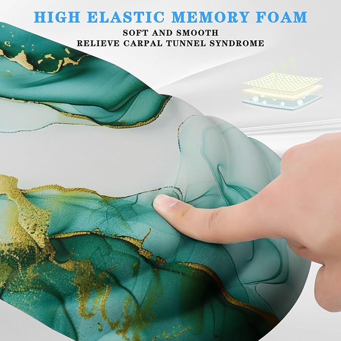 Mouse Pad Wrist Wrist Rest, Comfortable Memory Foam Wrist Rest, Non-Slip PU Base, Ergonomic Wrist Support and Arm Rests for Gaming, Office, Computer Use, Relieve Typing Pain-（Green Marble）