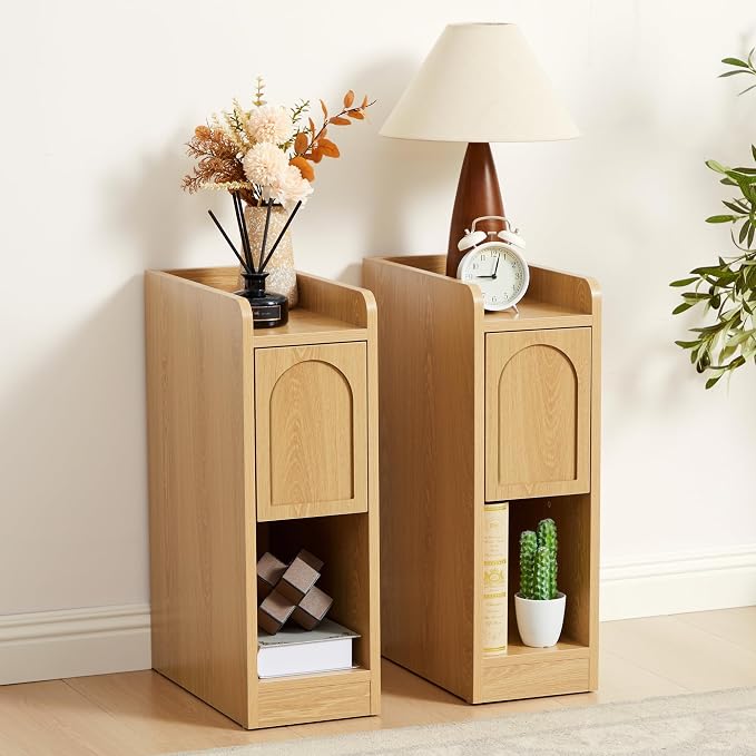 Narrow Nightstands Set of 2, Slim Bedside Tables - Image 8
