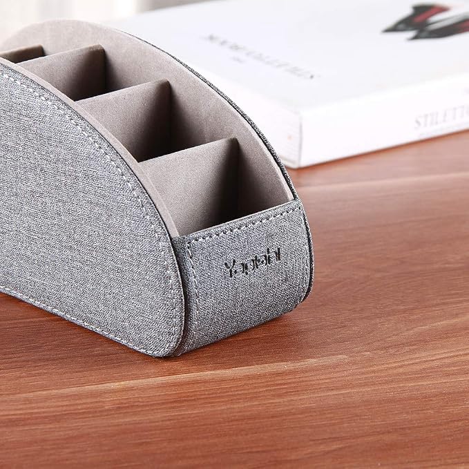 TV Remote Control Holder with 5 Compartments, Pu Leather Remote Caddy/Tray | - Image 3