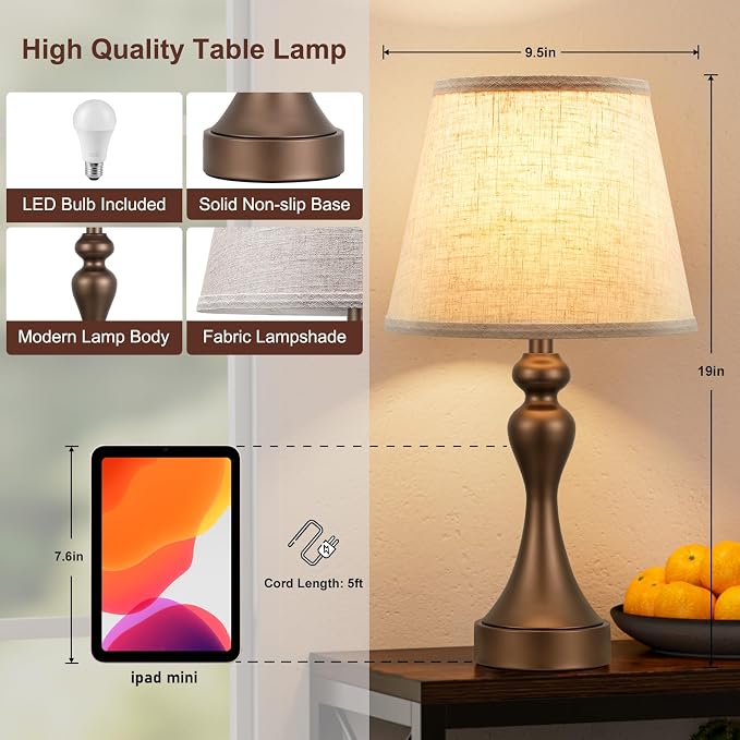 Touch Lamps for Nightstand, 3 Way Dimmable Bedside Lamps - Image 7