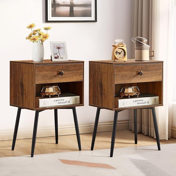 VECELO Nightstands Set of 2, Mid Century Modern End Bedside Table, Night Stand by VECELO