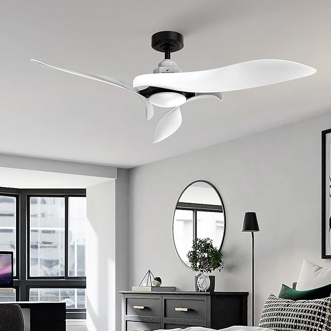 AEROFANTURE 54 Inch White Ceiling Fan, Quiet DC Motor with Remote, 6 Speeds and Reversible Airflow, Modern Indoor Fan for Bedroom or Living Room