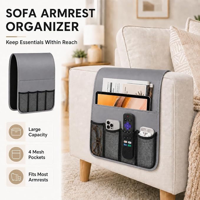 Armchair Caddy for Couch Remote Control Holder Recliner Armrest Organizer Non - Image 3
