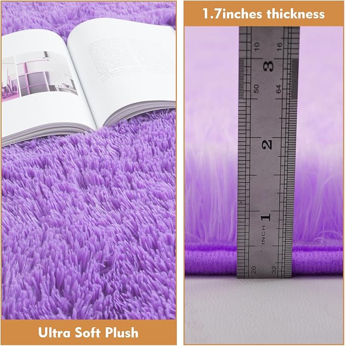 Purple Round Shag Area Rug for Bedroom, Washable Fuzzy Carpet for Room Boys - Image 5