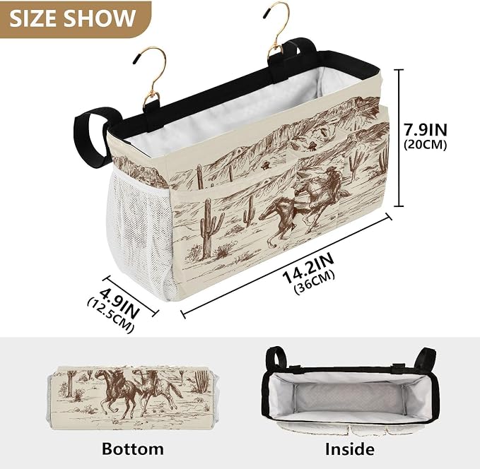 Western Cowboys tag8 Bedside Caddy Storage Bag Bedside Organizer - Image 4