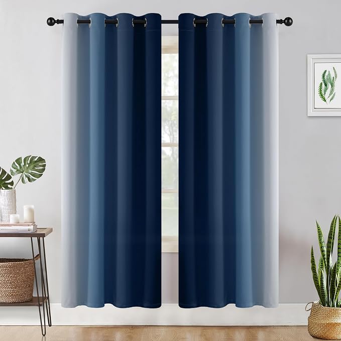 COSVIYA Grommet Ombre Room Darkening Curtains 72 inch Length 2 Panels, 52x72 - Image 2