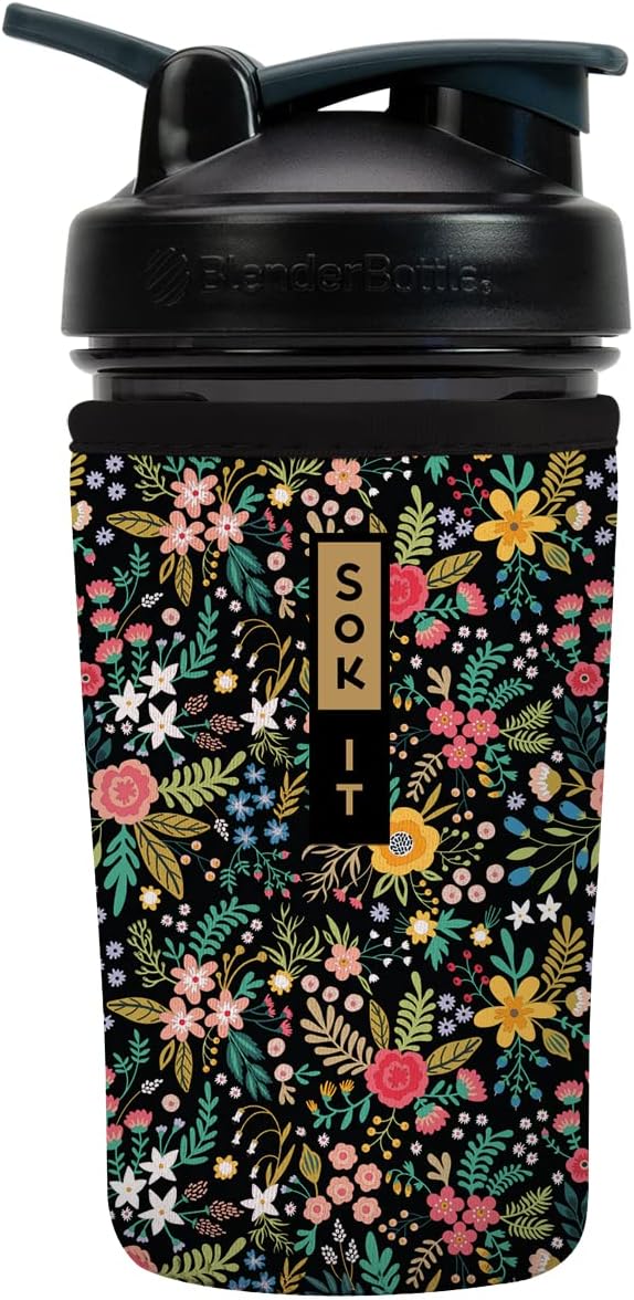Sok It BotlSok Protein Blender Shaker Bottle Sleeve Insulated Neoprene Cover (English Garden Picnic, Fits 24oz Blender)