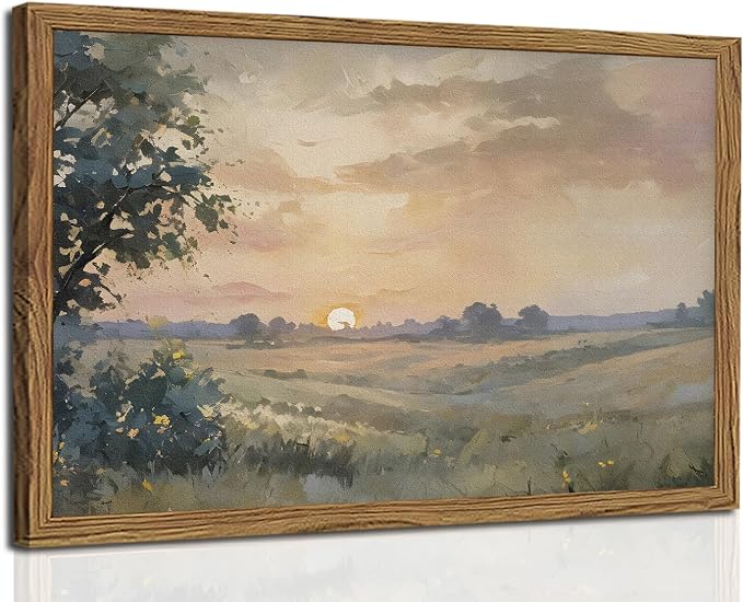 Vintage Sunset Wall Art Rustic Cottagecore Landscape Wall Decor Fall Country by YFvrPtYourFavoritePainting