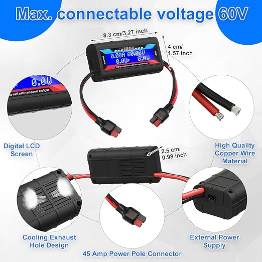Yunsailing 2 Pcs High Precision Watt Meter Power Analyzer Battery Consumption Performance Monitor Power with Backlight Digital LCD Screen