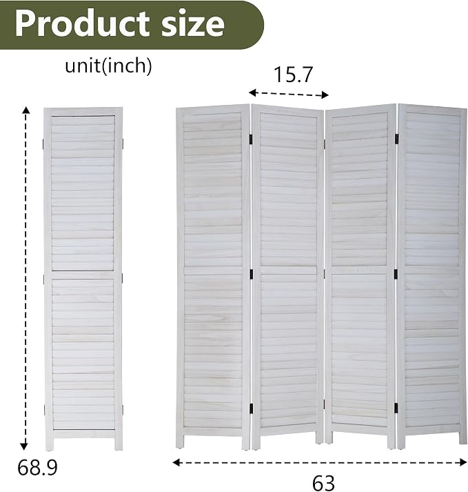 FDW 4 Panel Wood Room Divider 5.75 FT Tall Privacy Screen Folding Partition - Image 7