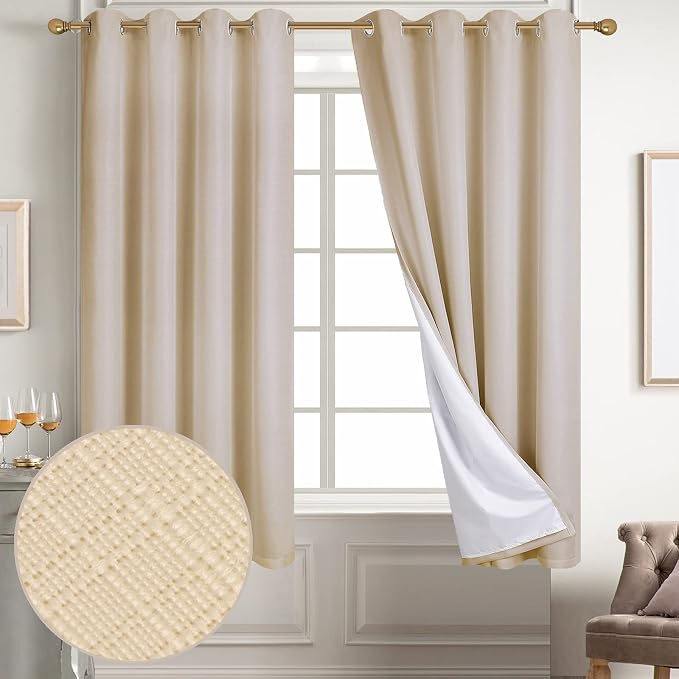 Diraysid 100% Blackout Curtains Beige Linen Curtains - Image 2