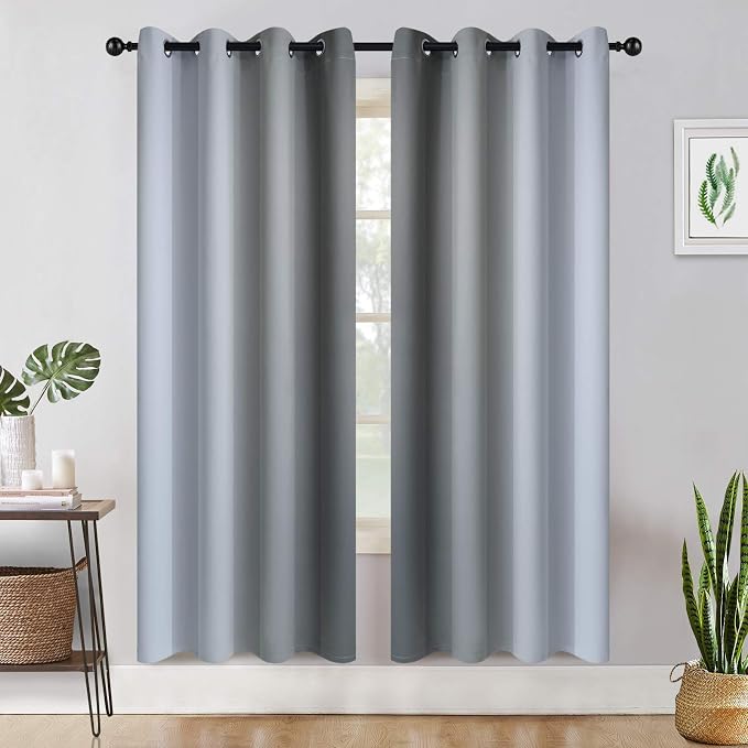 COSVIYA Curtains & Drapes Grommet Ombre Grey/Gray Curtains W52 x L72 Inch | - Image 2