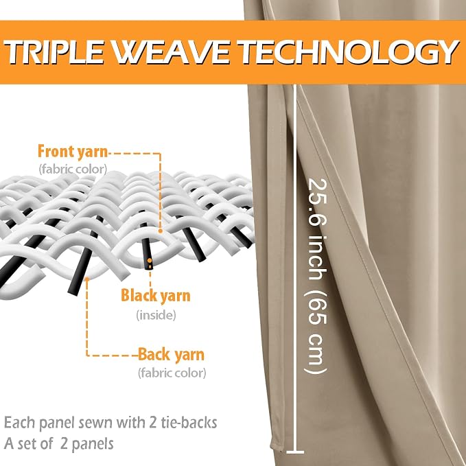 Blackout Curtains for Bedroom, 52 x 96 Inches Long, Taupe 2 Panels | Thermal - Image 3