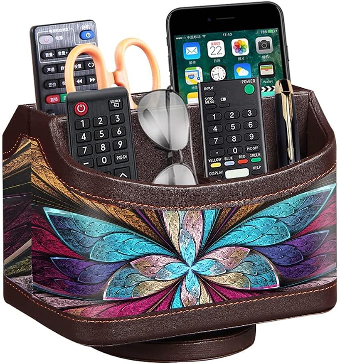 360° Rotatable Remote Control Holder, PU Leather TV Remote Caddy by PUSU