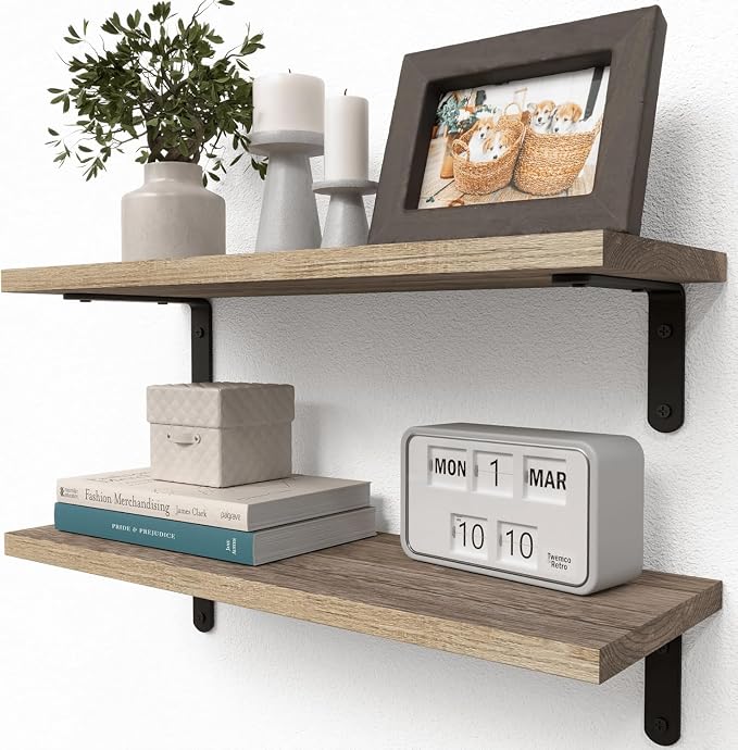 RICHER HOUSE Rustic Wood Floating Shelves, 2-Set Wall Mounted Shelves, 16In | by RicherHouse