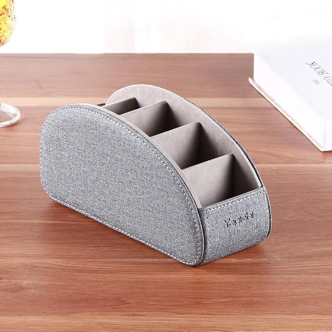 TV Remote Control Holder with 5 Compartments, Pu Leather Remote Caddy/Tray | - Image 5