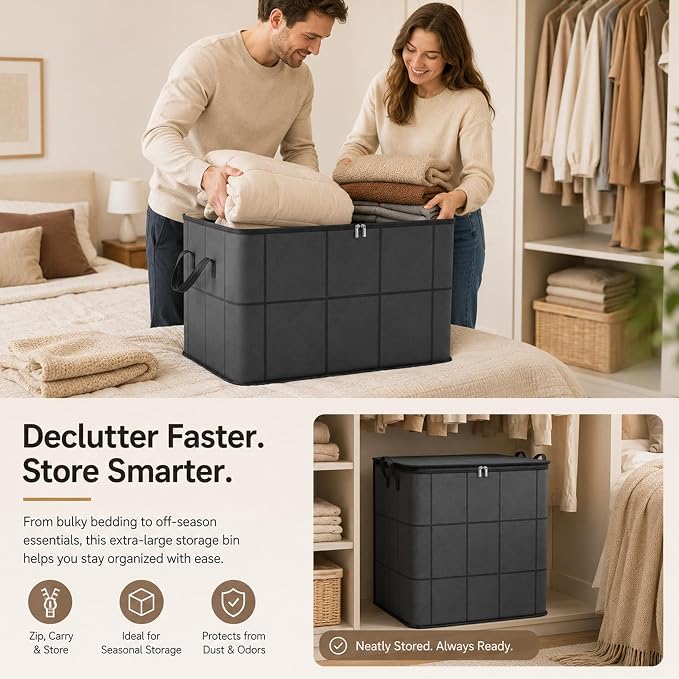 210L Spacious Moving Storage Bin, Large Zippered Fabric Organizer - Image 8