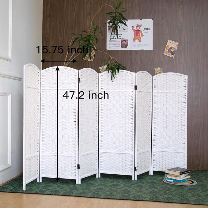 6-Panel Short Room Divider, 3.9 ft Freestanding Partition Wall, Natural White - Image 5