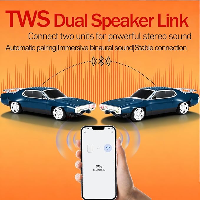 Retro Car Bluetooth Speaker with HD Stereo Sound, TWS Pairing, LED Party Lights, Built-in Microphone, Portable Wireless American Vintage-Style Bluetooth Speaker for Home, Office & Outdoor (Blue)