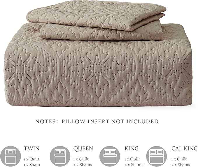 Exclusivo Mezcla King Quilt Set, Taupe | Lightweight Soft Bedspreads Coverlets - Image 6