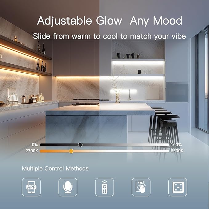 V4light 12'' Aluminum Under Cabinet LED Lights, 6-Pack Ultra-Slim Bars, Plug-in & Wired Touch Dimmer, Adjustable 2700K-6500K Color Temp, Seamless Linkable, Easy Install for Kitchen/Closet/Shelf