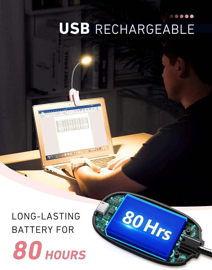 Monotremp Book Lights for Reading at Night in Bed, 80 Hours Runtime - Image 3
