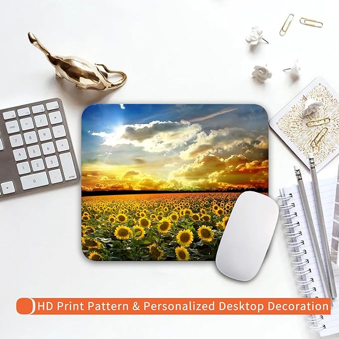 Armanza Square Mouse Pad Sunflower, Personalized Premium-Textured Custom Mouse Mat Design, Washable Mousepad Cloth, Non-Slip Rubber Base Computer Mouse Pads for Wireless Mouse