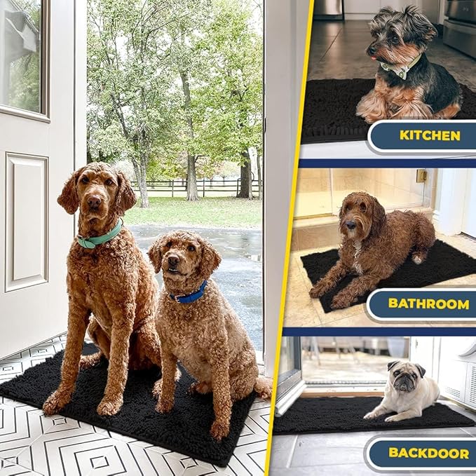 Muddy Mat® Shown on TV – Super Absorbent Door Mat Indoor, Microfiber Quick Dry Chenille Entryway Rug, Non-Slip Front Door Mat, Indoor Mats for Entryway, Machine Washable Pet Rug, Black 24"x36"