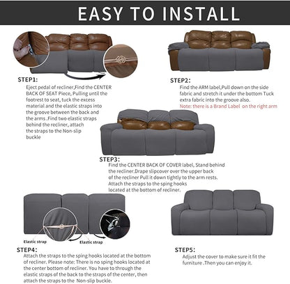 Easy-Going 8 Pieces Recliner Sofa Stretch Sofa Slipcover Sofa Cover Furniture Protector Couch Soft with Elastic Bottom Kids, Spandex Jacquard Fabric Small Checks Gray