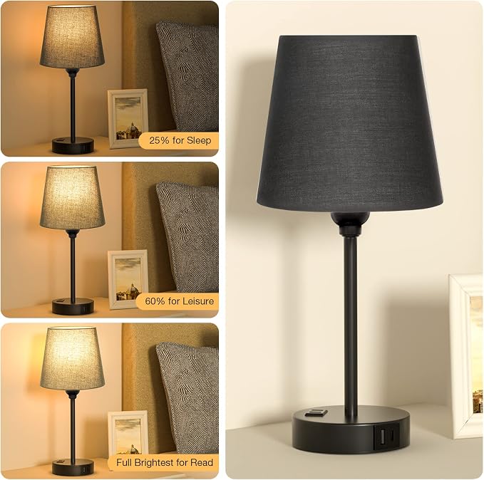 Black Bedside Lamps Set 2 for Bedroom - Image 4