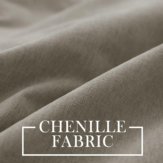Macochico Full Blackout Curtains 84 Inches Long Insulated Noise Reducing Chenille Curtains for Living Room Bedroom Nursery Auditorium Light Taupe Curtains with Tieback Grommet 72" Wx84 L 1 Panel