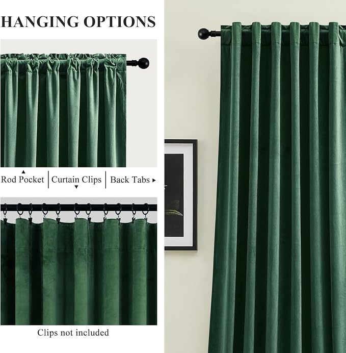 Green Velvet Curtains 96 Inches - Image 3