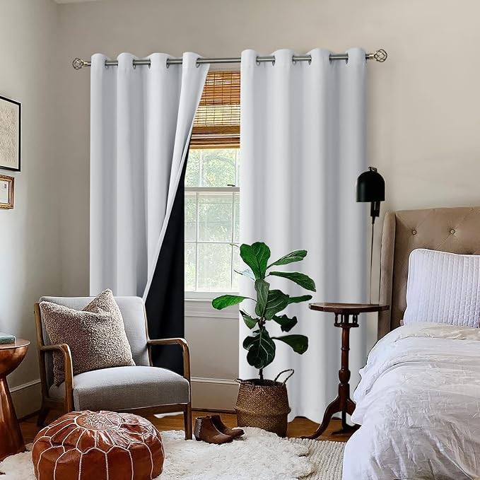BGment Greyish White 100% Blackout Curtains - Image 2