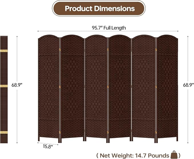 6 Panel Room Divider, 6 FT Wide Folding Screen Room Divider - Image 7
