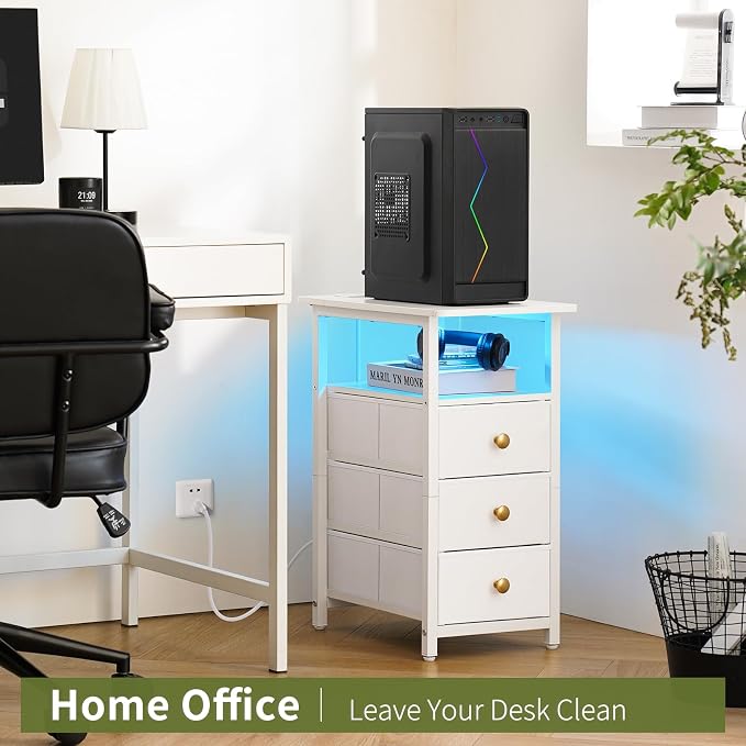 Yoobure End Table with Charging Station, LED Narrow Side Table Bedside Table - Image 7
