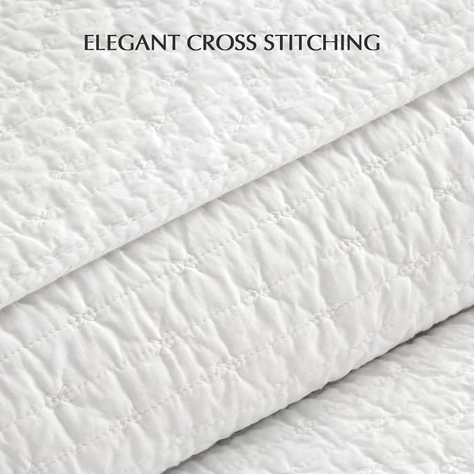 100% Cotton Cross Stitch 3-Piece Quilt Set, Bright White | 100% Cotton - Image 3