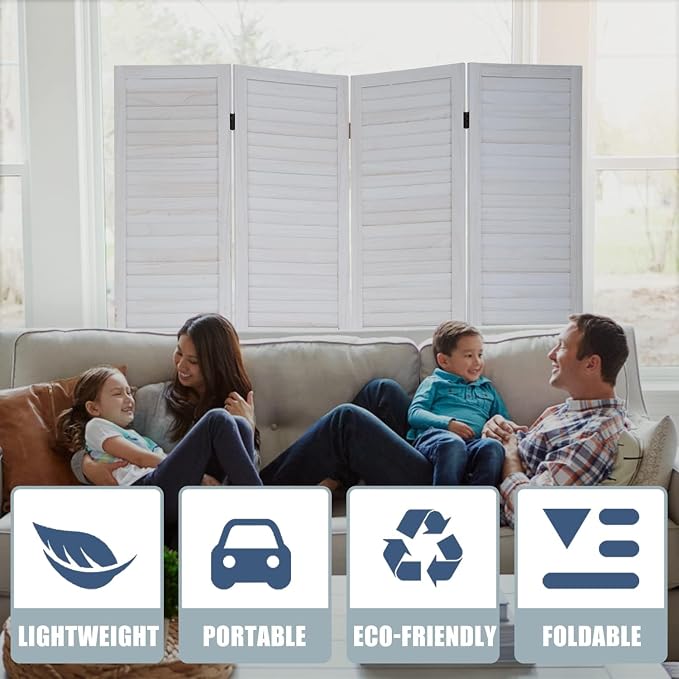 Room Divider Partition 4 Panel Privacy Screen Folding Screen Wood Frame Screen - Image 5