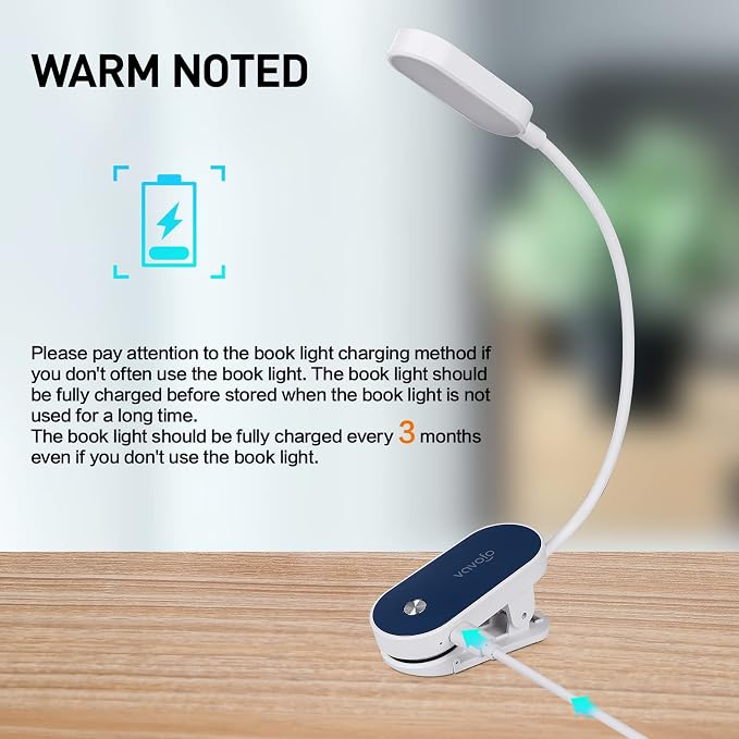 VAVOFO Rechargeable Book Light, 14 LEDs Eye Care Clip On Amber Reading Light - Image 6