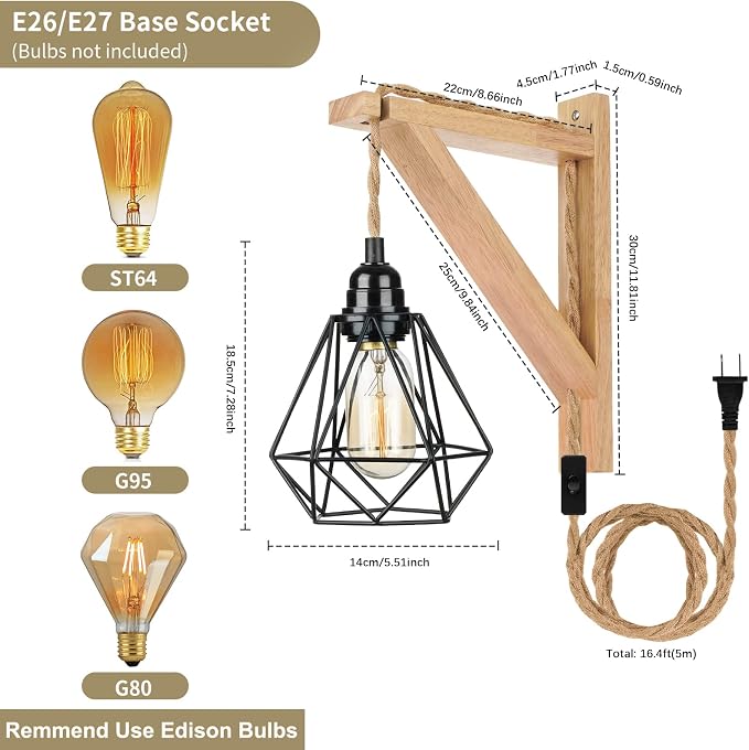 Frideko Plug in Wall Sconce Boho Farmhouse Hanging Wall Lamp - Image 3