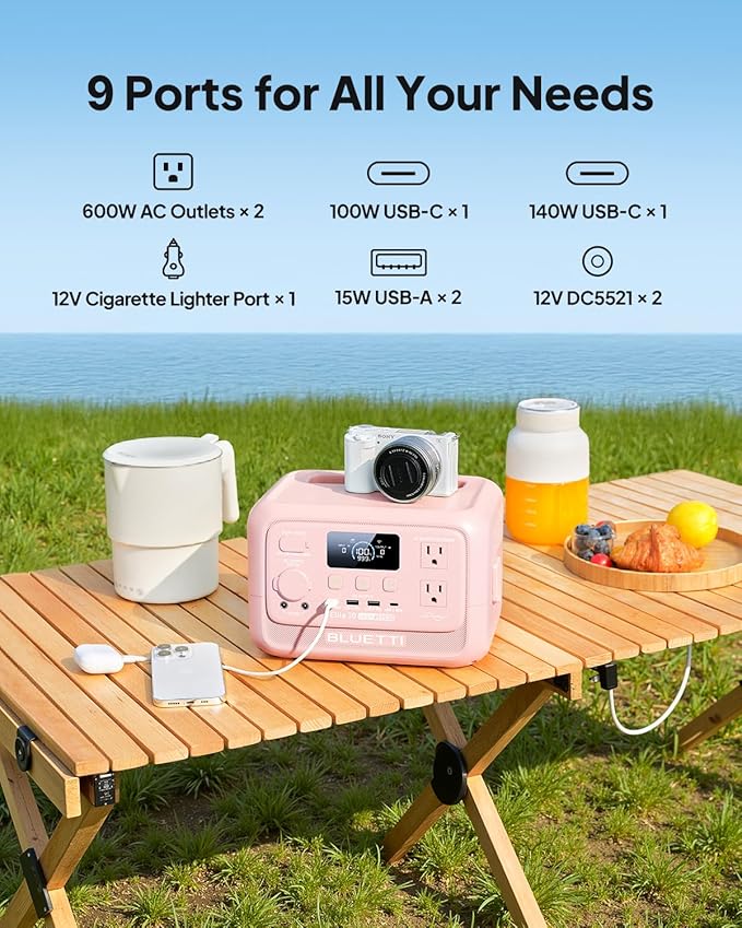 BLUETTI Elite 30 V2 Portable Power Station, 288Wh Solar Generator with 600W AC Outlet (Power Lifting 1500W), Fast Recharge LiFePO4 Battery, UPS Backup Power for Camping, Road Trip, Outage