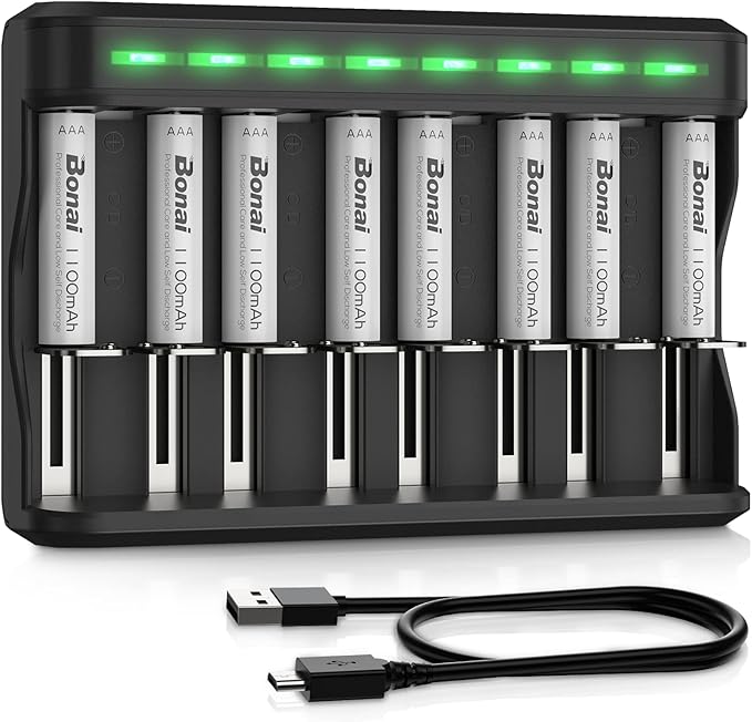 BONAI AAA Rechargeable Batteries, 8 Pack 1100mAh NiMH Batteries with Smart Universal Battery Charger