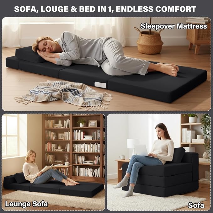 Folding Sofa Bed Chair, 4-Fold Convertible Sleeper Chair - Image 3