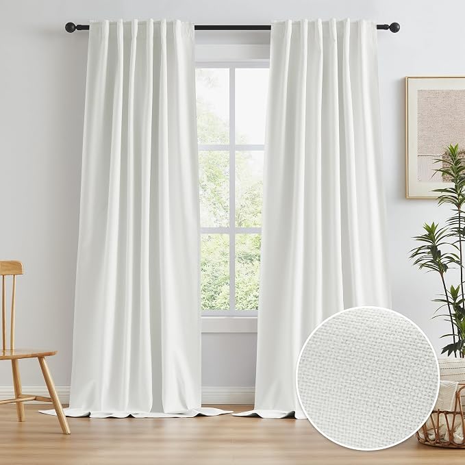 Cream Ivory Blackout Curtains 120 Inch Length 10 FT 2 Panels, Boho Farmhouse by KEQIAOSUOCAI