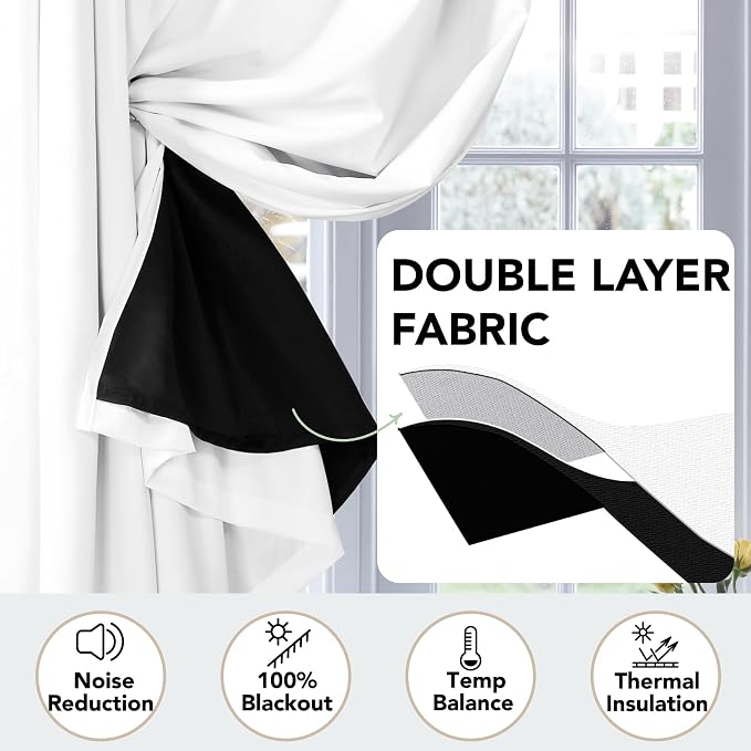 Deconovo 100% Blackout Curtains, Thermal Insulated Window Drapes, Noise - Image 5